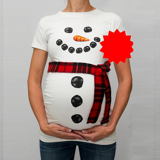 Fashionable Snowman Design Maternity Shirt - Stylish and Comfortable Maternity Wear