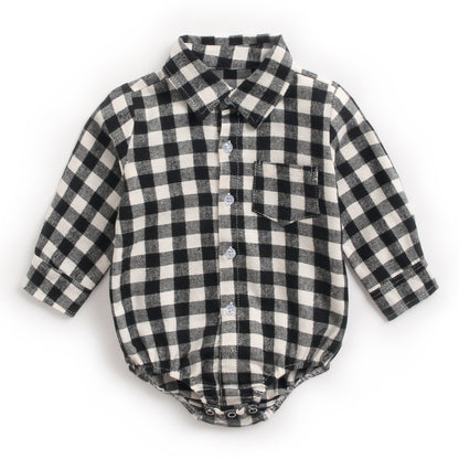 Plaid Perfection: Infant Boy Romper for Stylish Autumn and Winter Wear