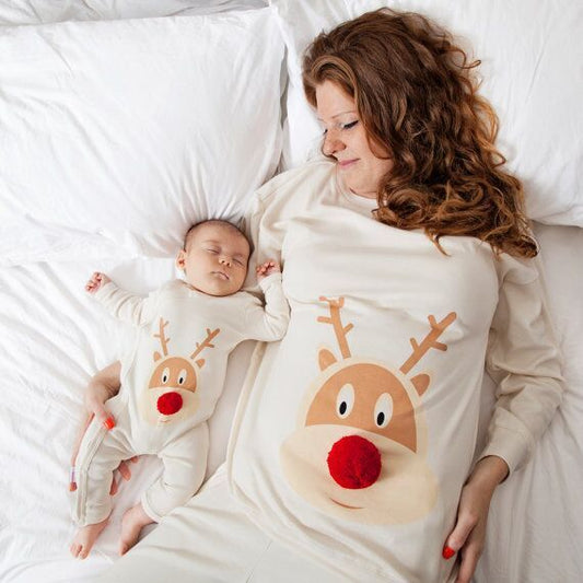 Sweet Christmas Deer Printed Mother and Baby Matching Rompers