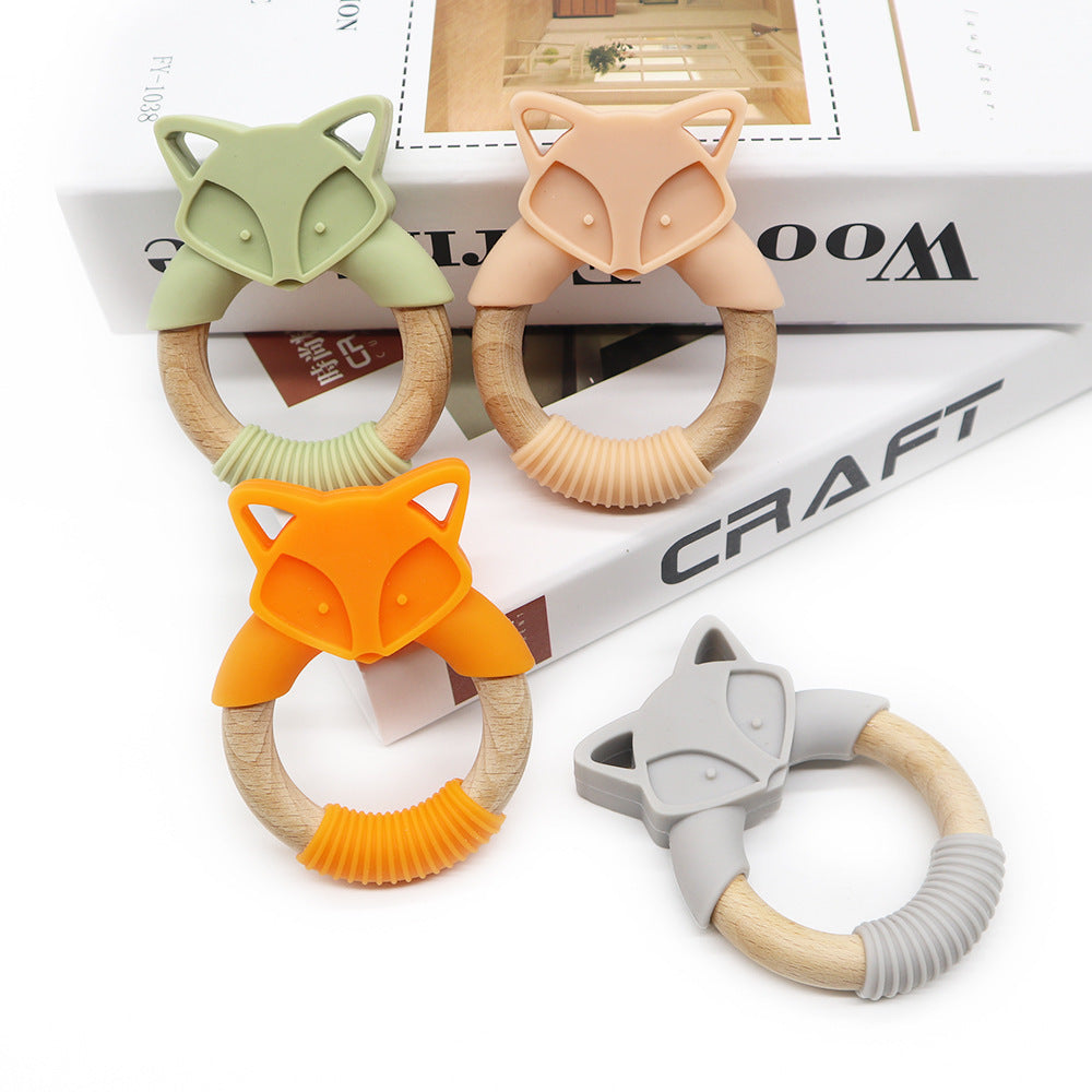 Fox Baby Teether | Silicone Wood Ring Molar Stick Toy for Soothing Relief