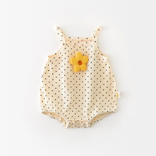 Irresistible Infant Summer Spaghetti Strap Flower and Bear Design Jumpsuit