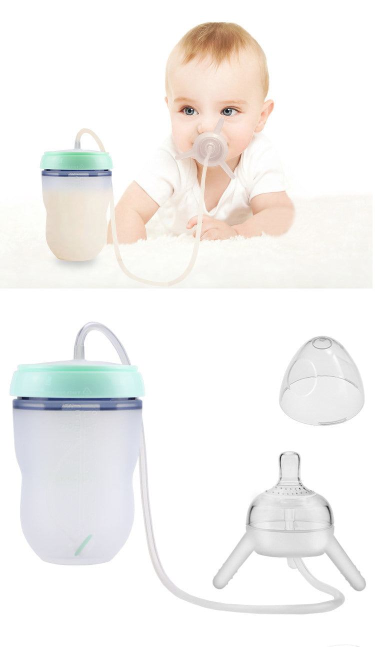 Easy Transition: Silicone Sippy Feeding Bottle for Children's Training Cups