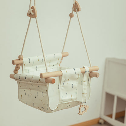Cotton Canvas Baby Swing Chair – Indoor/Outdoor Hanging Wooden Seat with Safety Cushion | Baby Room Décor & Toy