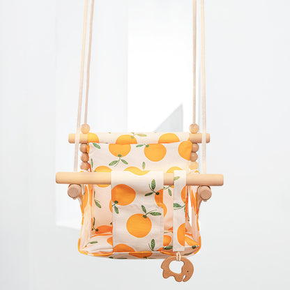 Cotton Canvas Baby Swing Chair – Indoor/Outdoor Hanging Wooden Seat with Safety Cushion | Baby Room Décor & Toy