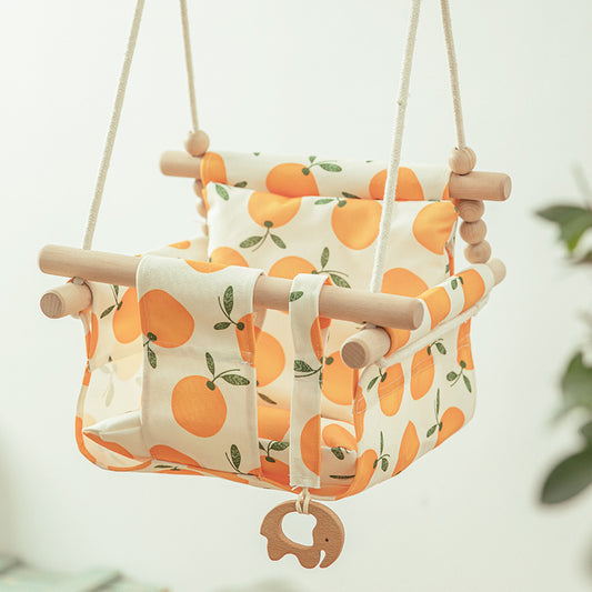 Cotton Canvas Baby Swing Chair – Indoor/Outdoor Hanging Wooden Seat with Safety Cushion | Baby Room Décor & Toy