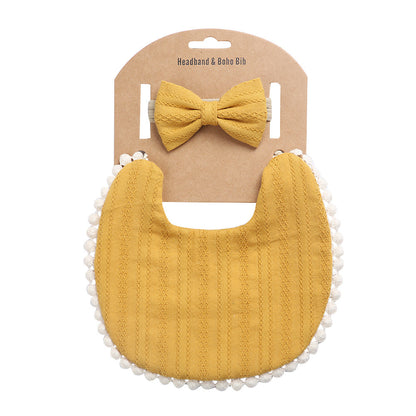 Adorable and Practical: European and American Cotton Floral Baby Bib and Headband Set for Spit Protection