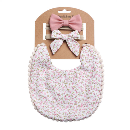 Adorable and Practical: European and American Cotton Floral Baby Bib and Headband Set for Spit Protection