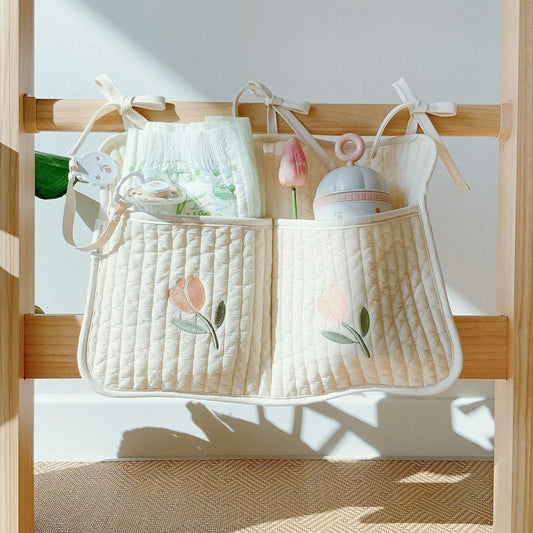 Organize with Ease: Ins Korea Crib Storage Hanging Bag - Perfect for Strollers, Diapers, Bottles, and Toys