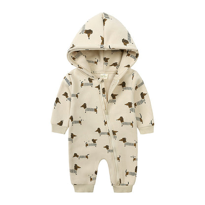 Fashion Hooded Baby Long Sleeve Fleece Jumpsuit | Cozy Infant Wear