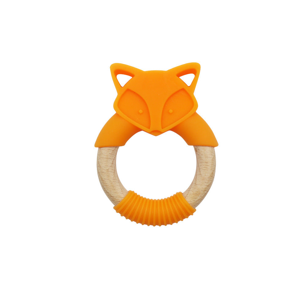 Fox Baby Teether | Silicone Wood Ring Molar Stick Toy for Soothing Relief