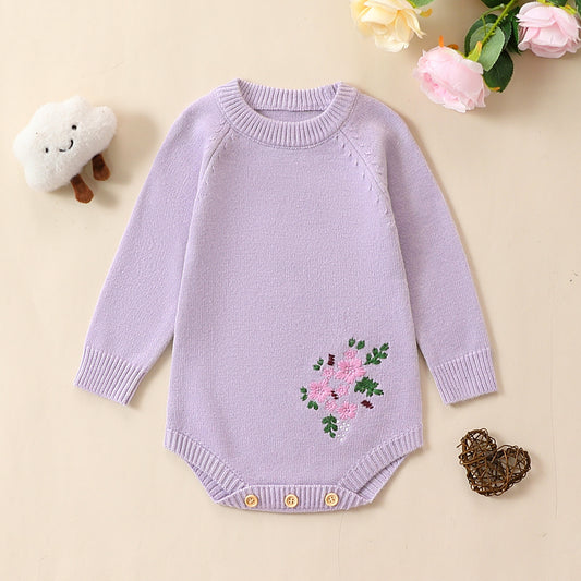 Charming Autumn Floral Embroidered Baby Romper – Cozy and Stylish Outfit