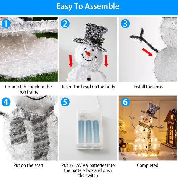 LED Christmas Snowman Light – Collapsible Battery Operated Holiday Decoration for Indoor & Outdoor Use