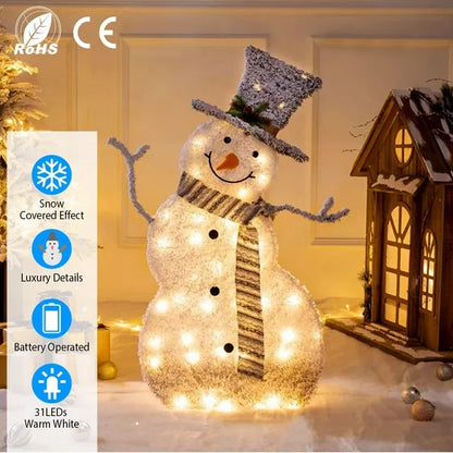 LED Christmas Snowman Light – Collapsible Battery Operated Holiday Decoration for Indoor & Outdoor Use