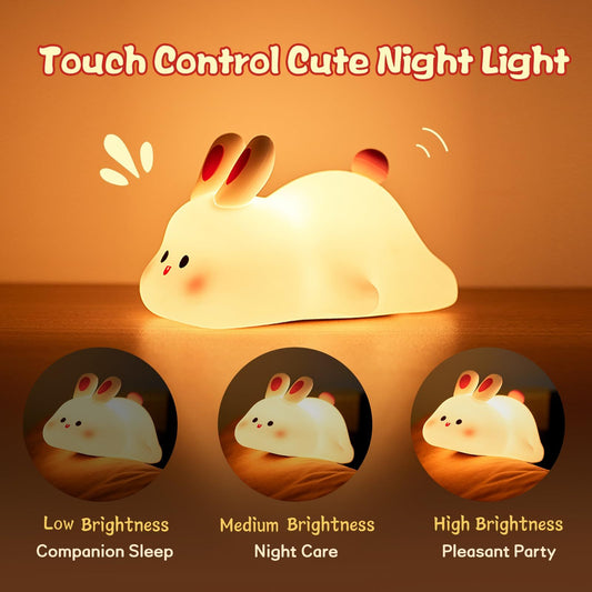 Adorable LED Touch Sensor Night Light - Big Face Rabbit Silicone Lamp for Kids' Room, Christmas Gift, and Home Decor