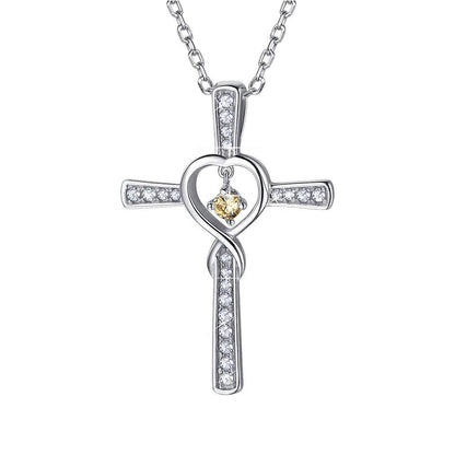 Infinity Love Cross Pendant Necklace – In God We Trust Christian Birthstone Heart Jewelry for Women with Crystal Zircon Gems