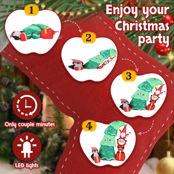6FT Christmas Inflatable with 8 LED Lights – Santa, Elf & Penguin Yard Decoration for Holiday Display