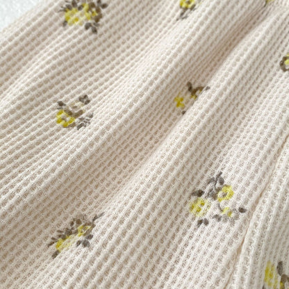 Baby Floral Waffle Print Elastic Cord Ankle-Tied Trousers