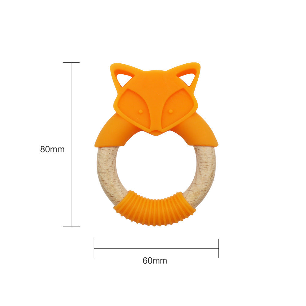 Fox Baby Teether | Silicone Wood Ring Molar Stick Toy for Soothing Relief