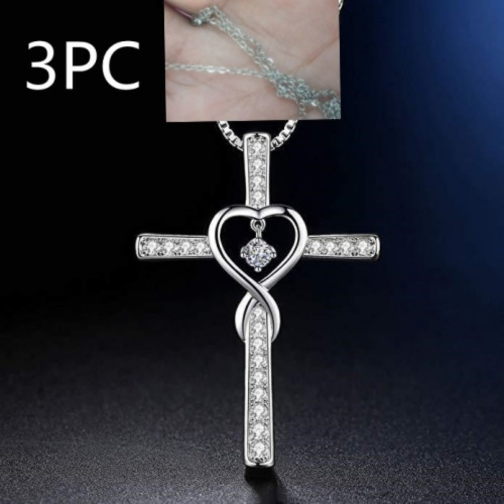Infinity Love Cross Pendant Necklace – In God We Trust Christian Birthstone Heart Jewelry for Women with Crystal Zircon Gems