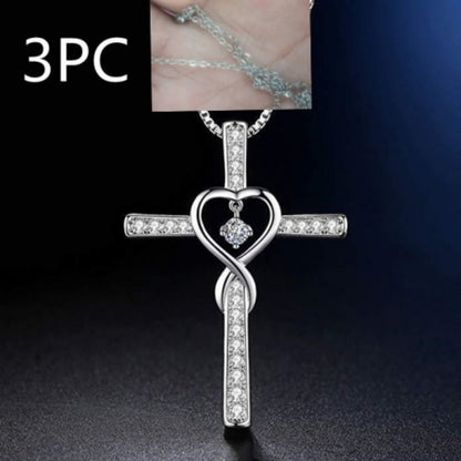 Infinity Love Cross Pendant Necklace – In God We Trust Christian Birthstone Heart Jewelry for Women with Crystal Zircon Gems