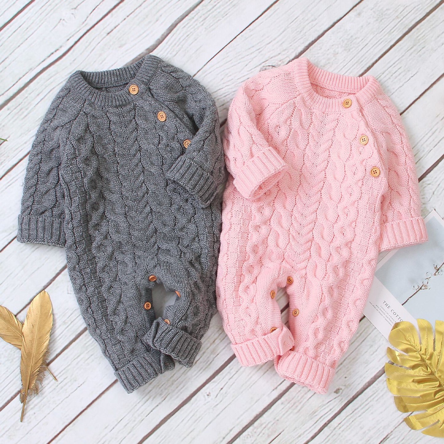 Cozy and Stylish: Knitted Solid Color Baby Jumpsuit for Comfortable Wear