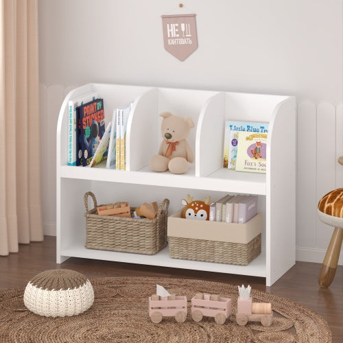 Kids Bookcase with 4 Compartments – Multi-Purpose MDF Storage Shelf with Wall Safety Buckle
