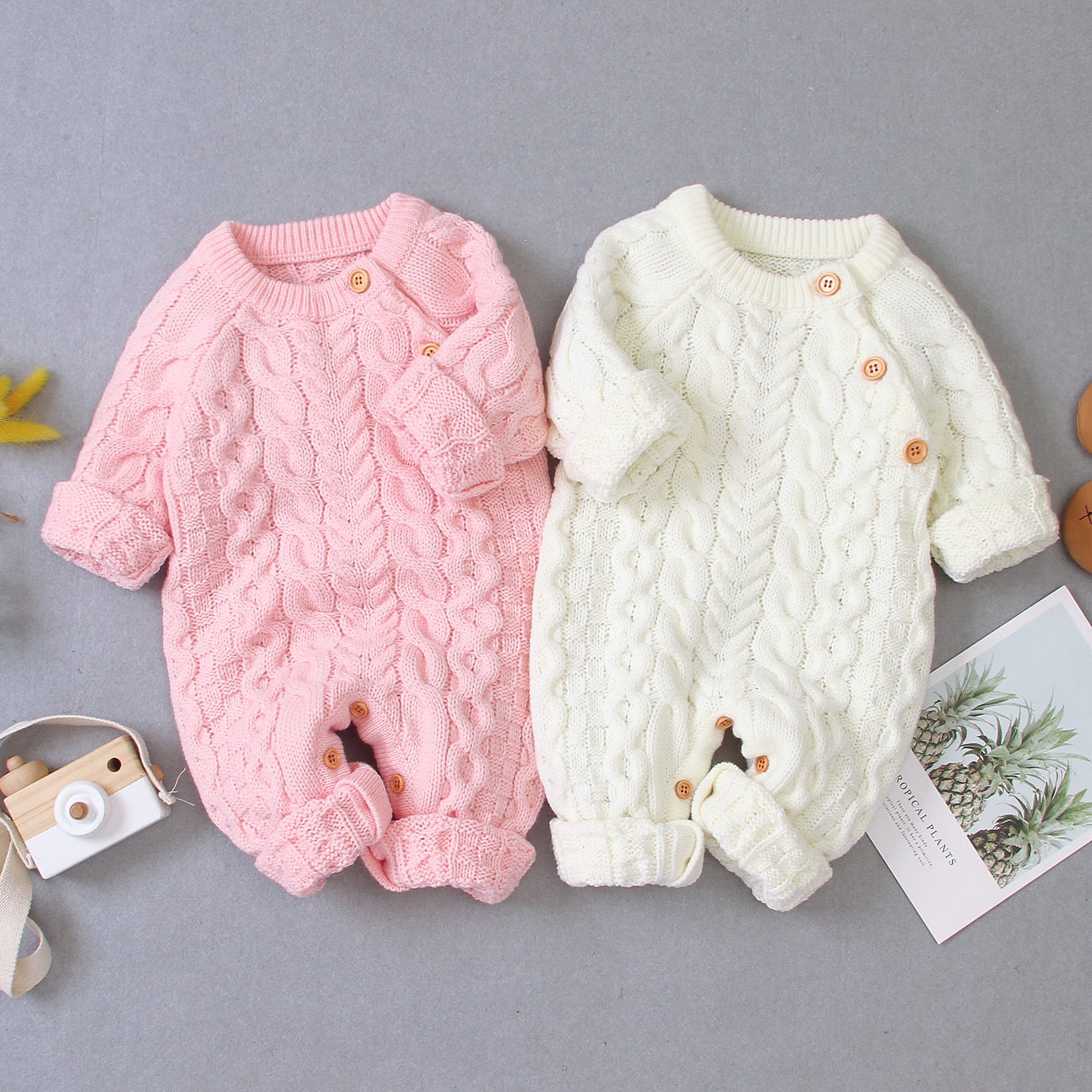 Cozy and Stylish: Knitted Solid Color Baby Jumpsuit for Comfortable Wear
