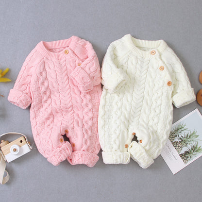 Cozy and Stylish: Knitted Solid Color Baby Jumpsuit for Comfortable Wear
