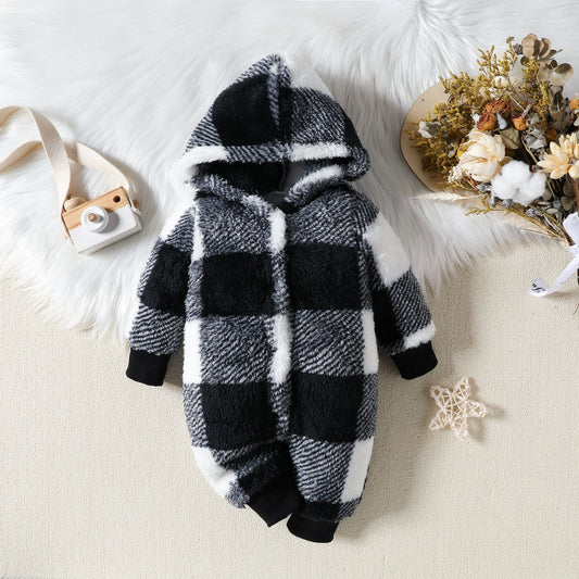 Cozy Baby Plaid Hooded One-Piece Winter Clothing Jumpsuit