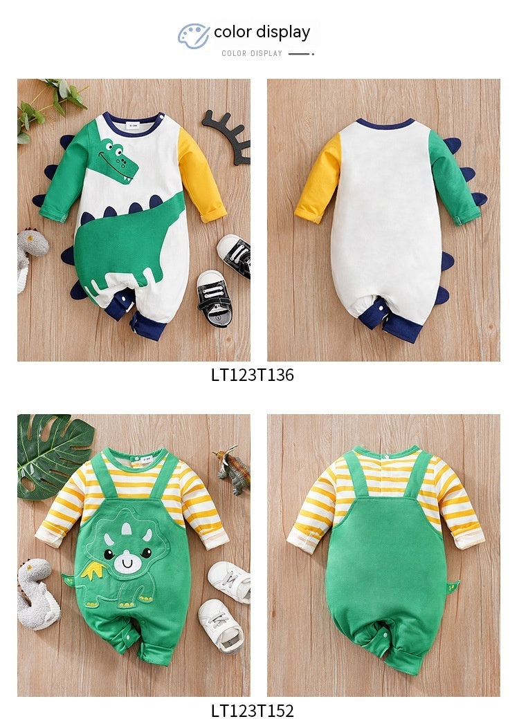 Adorable Newborn Long Sleeve Dinosaur Cotton Jumpsuit - Cozy Infant Wear