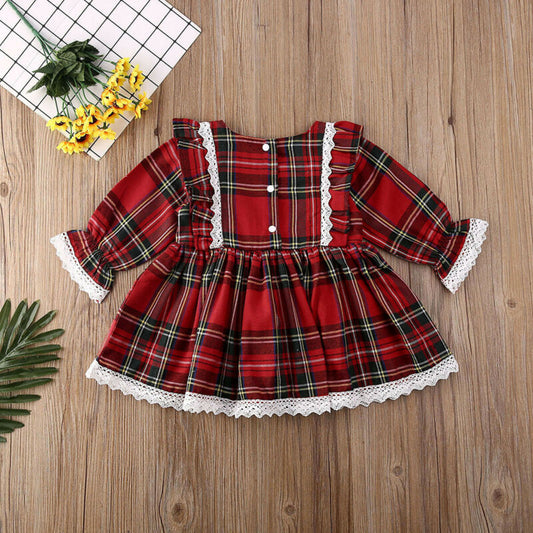 Toddler & Baby Girls Christmas Red Lace Dress – Elegant Holiday Party Dress for Kids