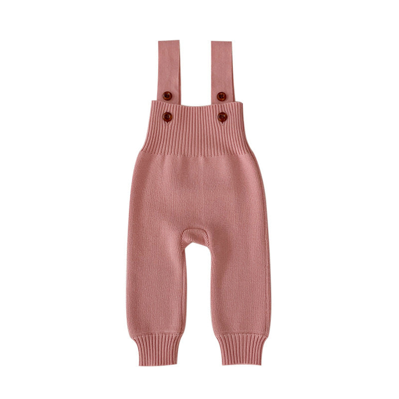 Solid Color Baby Autumn Knitted Suspender Jumpsuit Clothing