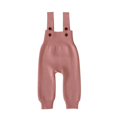 Solid Color Baby Autumn Knitted Suspender Jumpsuit Clothing