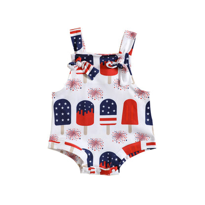 Adorable Baby Ice Cream Printed Front Knotted Suspender Romper
