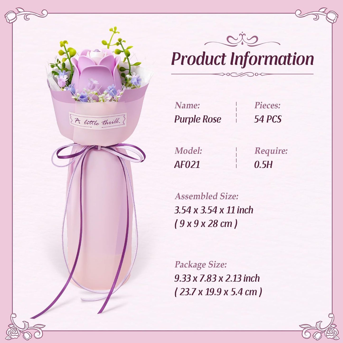 Purple Rose 3D Flower Puzzle Kit – DIY Artificial Flower Model for Home Decor & Gifts for Women
