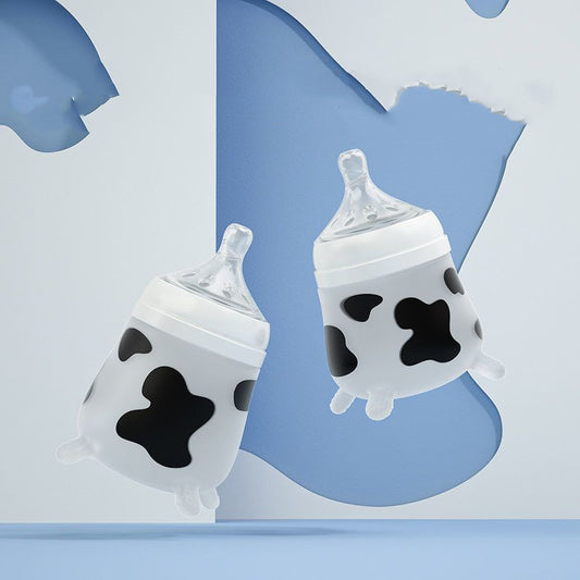 Cow Printed Silicone Baby Bottle - BPA-Free and Leak-Proof Design