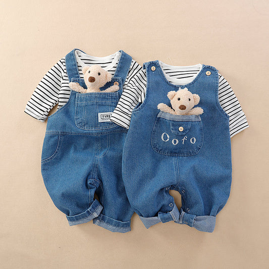 Stylish Baby Leotard Outwear: Fashionable Suspender Outer Wear Jeans for Your Little Trendsetter!