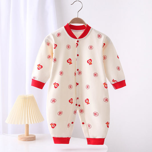 Adorable Infant Cartoon Printed Long Sleeve Jumpsuit for Spring and Autumn