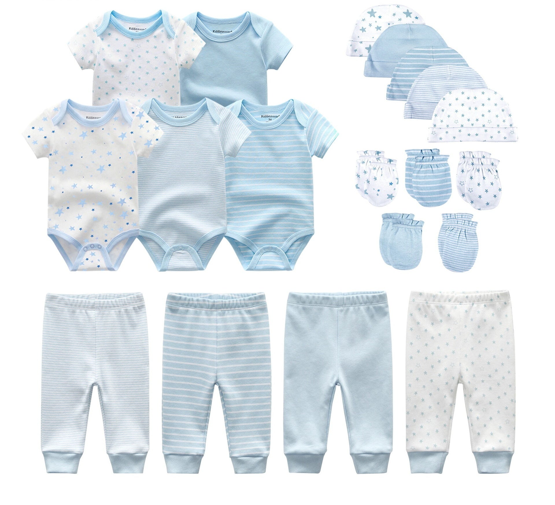 Complete 19-Piece Baby Rompers, Pants, Hat, Gloves Combination Clothes Set