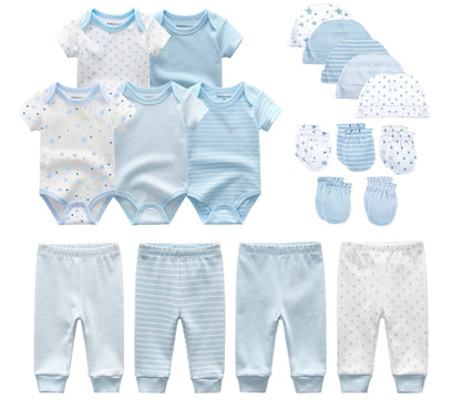 Complete 19-Piece Baby Rompers, Pants, Hat, Gloves Combination Clothes Set