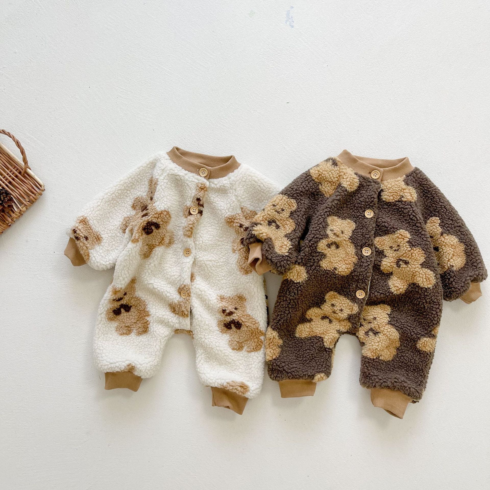Cozy Bear Design Single Breasted Lamb Wool Baby Jumpsuit