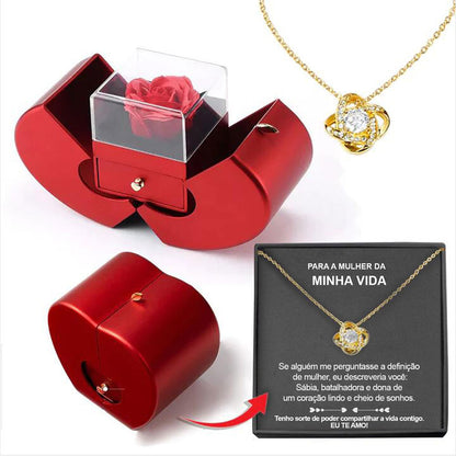 Red Apple Rose Jewelry Box with Necklace – Eternal Flower Gift for Girls, Valentine’s Day & Mother’s Day Romantic Gift