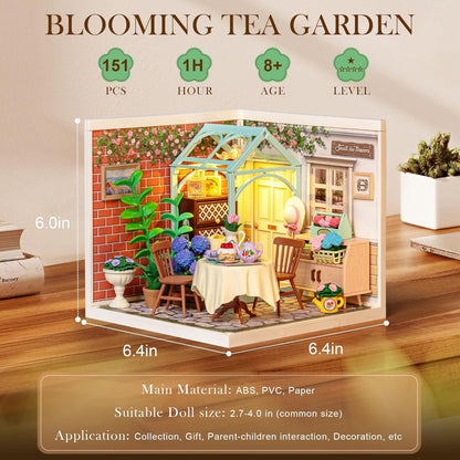 Miniature House Kit – DIY Dollhouse Model Craft Set for Kids & Adults | Blooming Tea Garden Creative Birthday Gift
