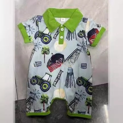 Boy's Western Element Printed Short Sleeve Rompers: Trendy and Comfortable