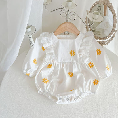 Dainty Daisy Embroidered Long Sleeve Romper Onesie: Sweet Baby Fashion