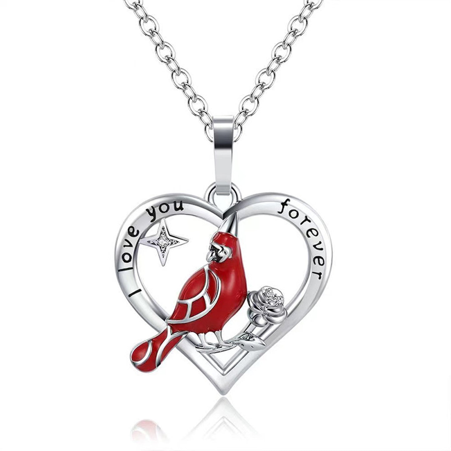Heart Shaped Cardinal Necklace – Unisex Copper Pendant with Water Wave Chain | Memorial & Valentine’s Day Gift Jewelry