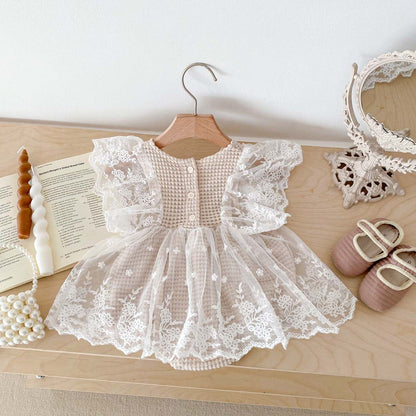 Lace Summer Flounced Sleeve Baby Dress Jumpsuit: Adorable Style for Sunny Days