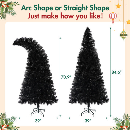 6FT Black Artificial Christmas Tree with LED Lights – Pre-Lit Curved Whimsical Xmas Tree, 900 Tips, Elegant Holiday Decoration