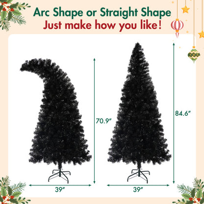 6FT Black Artificial Christmas Tree with LED Lights – Pre-Lit Curved Whimsical Xmas Tree, 900 Tips, Elegant Holiday Decoration