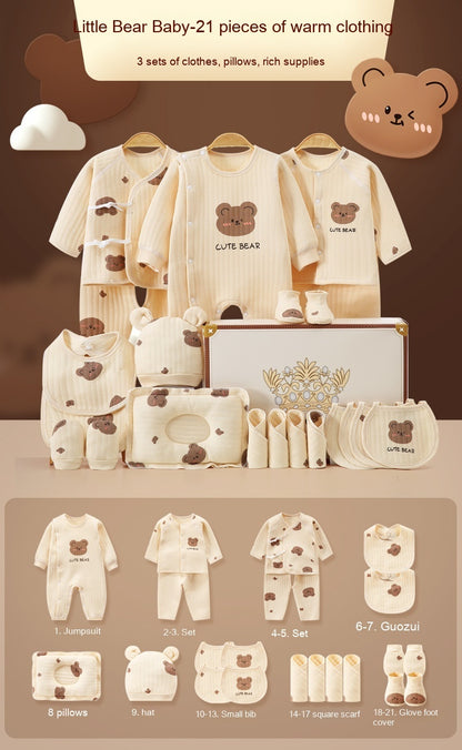 Cute Bear Printed Newborn Baby Pure Cotton Clothing Gift Set